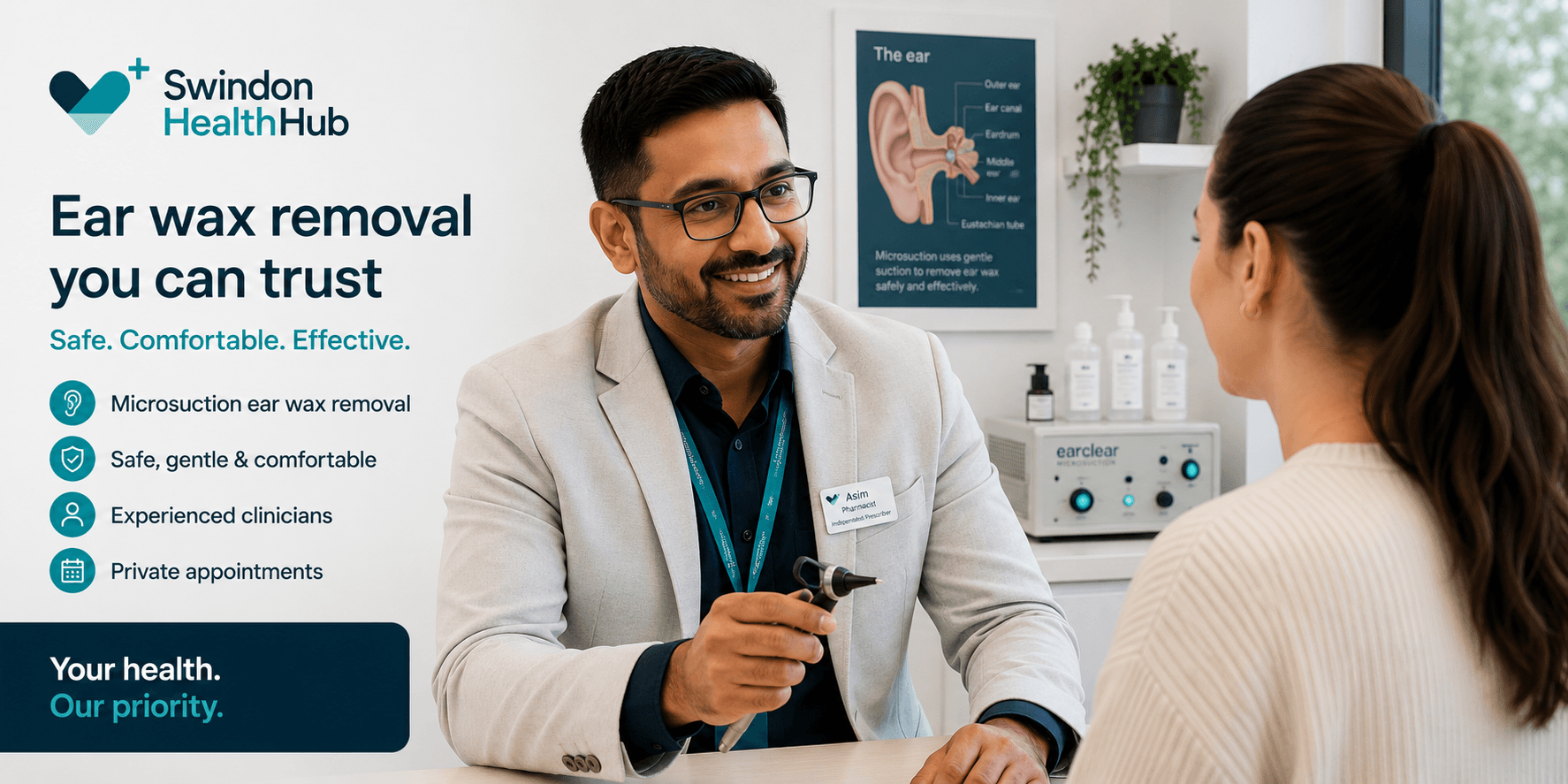 Microsuction ear wax removal appointment at Swindon Health Hub